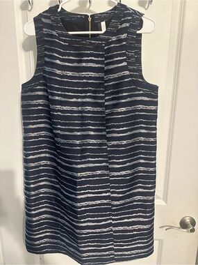 Kensie Navy and White Striped Sleeveless Shift Dress